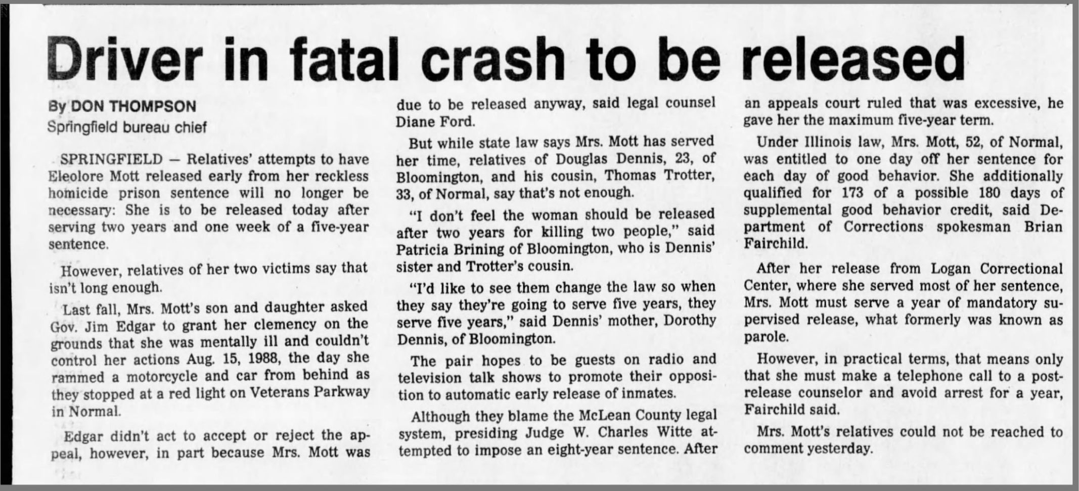 Driver in fatal crash to be released